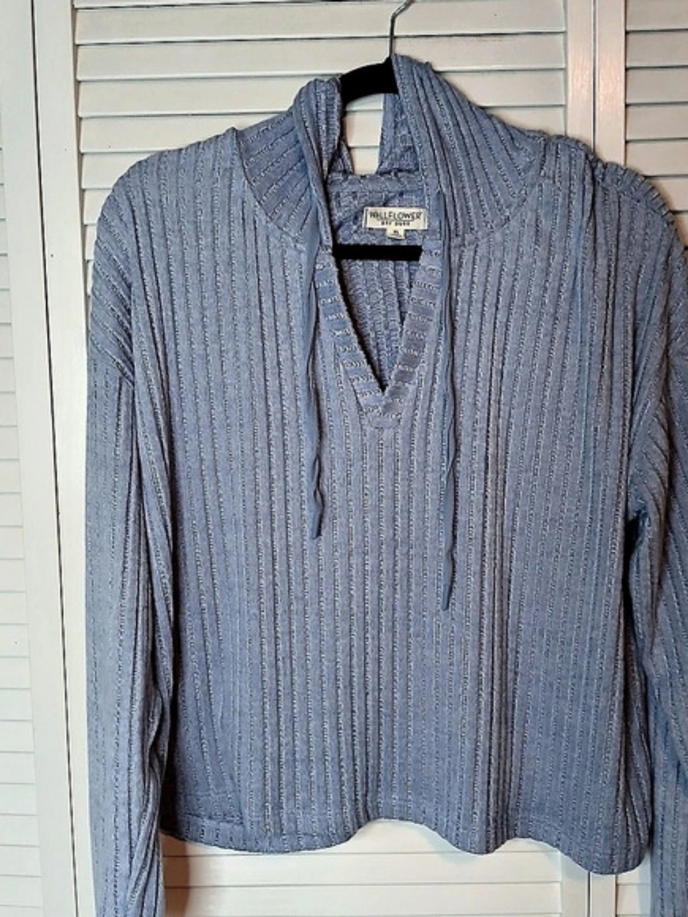 WallFlower Blue Textured Sweater With Hood Top XL Like New